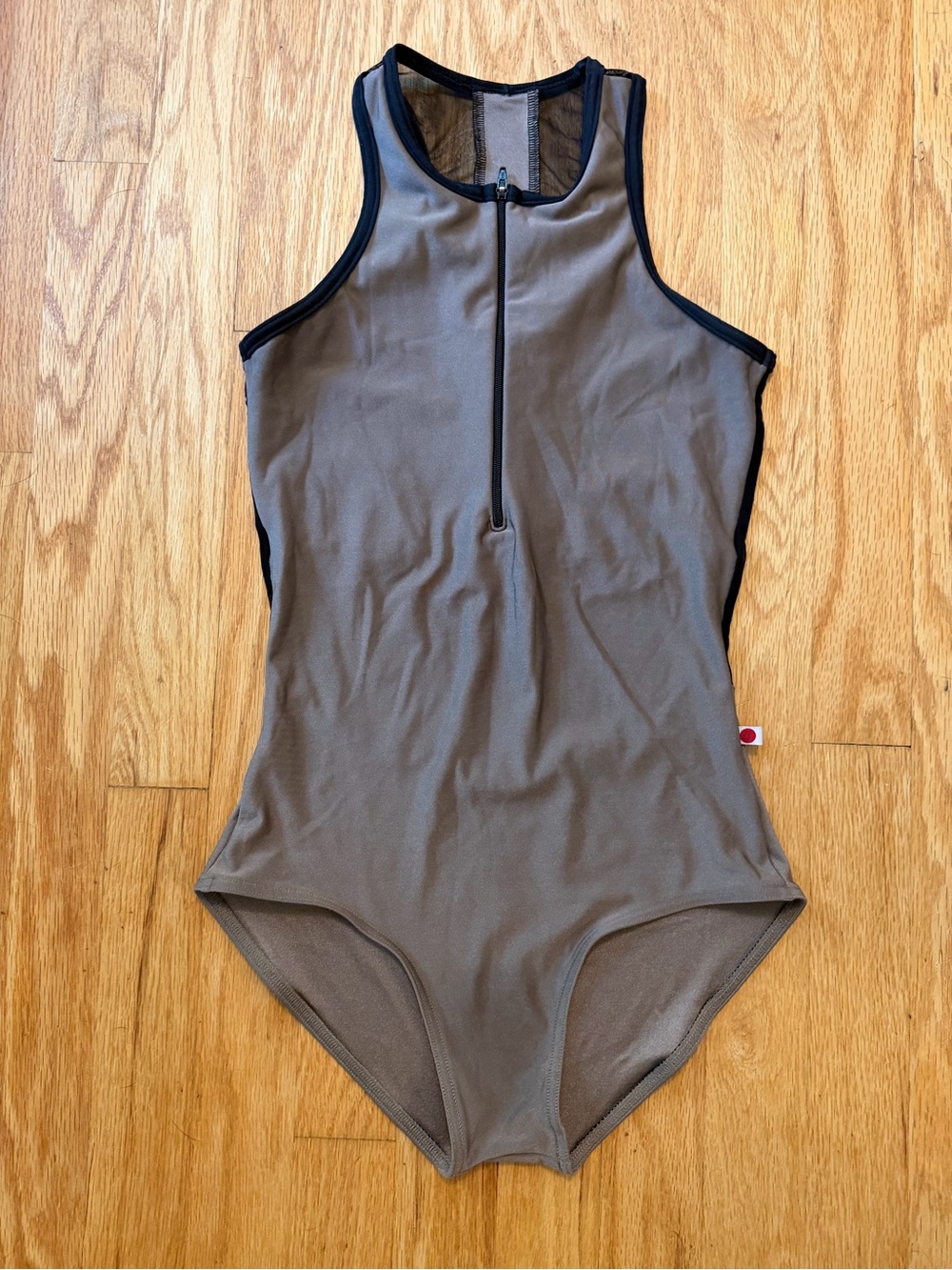 Yumiko High-Neck leotard in Taupe with Zip Front